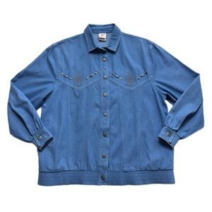 VTG 80s Blue Chambray Denim Studded Blouson Bomber Jacket M Festival Western